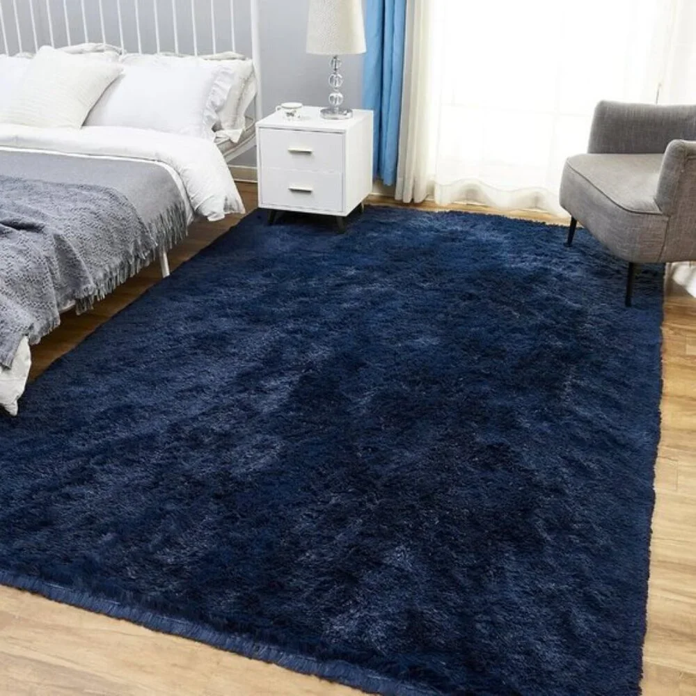 New 6x9 Area Rug – Navy Blue Soft Fluffy Shaggy Carpet for Living Room